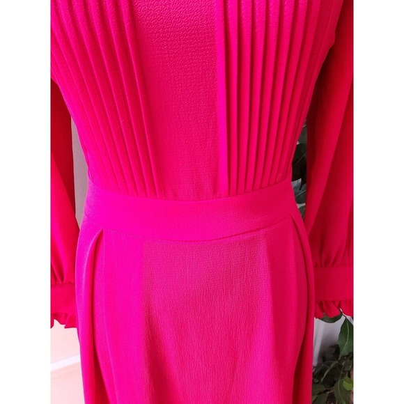 Women's Solid Red Polyester Round Neck Long Sleeve Knee Length Dress Size Small - Picture 4 of 12